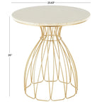Metal Flower Inspired Side End Accent Table with Cream Marble Tabletop - Gold - Roche River Decor