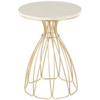 Metal Flower Inspired Side End Accent Table with Cream Marble Tabletop - Gold - Roche River Decor
