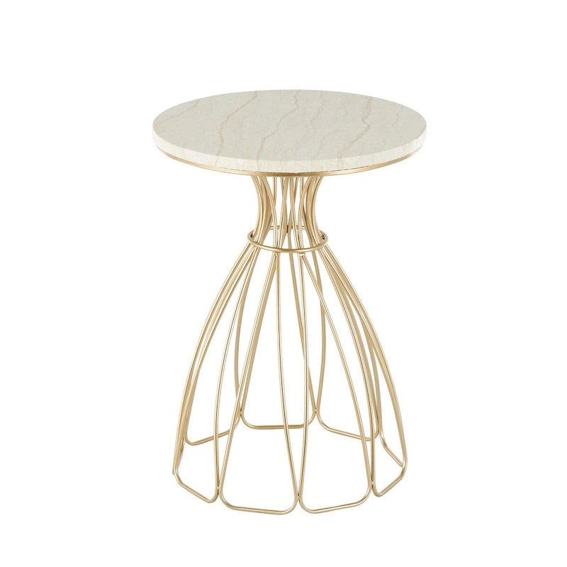 Metal Flower Inspired Side End Accent Table with Cream Marble Tabletop - Gold - Roche River Decor