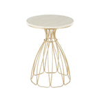 Metal Flower Inspired Side End Accent Table with Cream Marble Tabletop - Gold - Roche River Decor