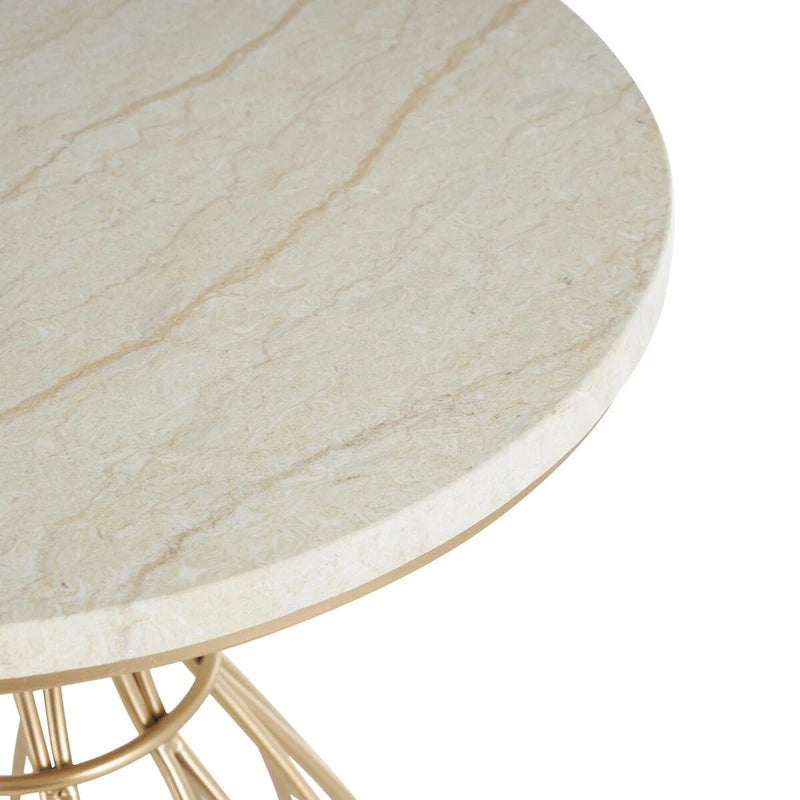 Metal Flower Inspired Side End Accent Table with Cream Marble Tabletop - Gold - Roche River Decor