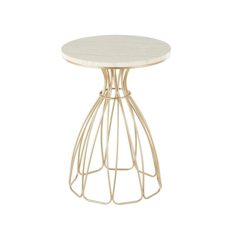 Metal Flower Inspired Side End Accent Table with Cream Marble Tabletop - Gold - Roche River Decor