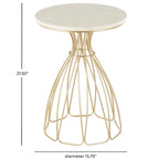 Metal Flower Inspired Side End Accent Table with Cream Marble Tabletop - Gold - Roche River Decor
