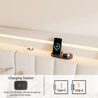 KingSizeFloatingBedwithHeadboardStorageandRGBLEDLights,Beige