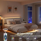 KingSizeFloatingBedwithHeadboardStorageandRGBLEDLights,Beige