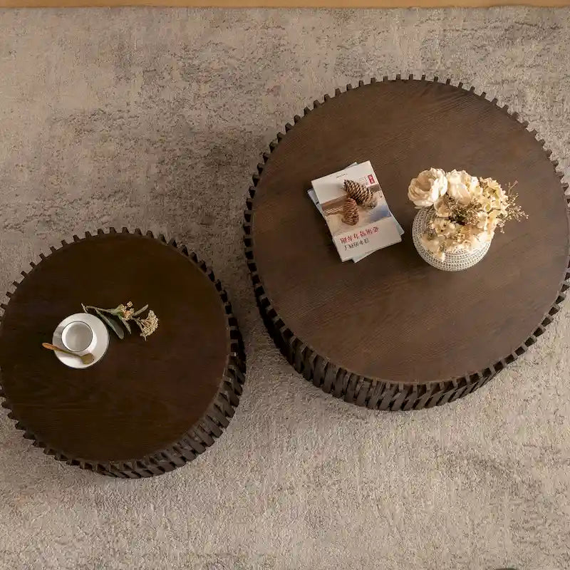 Coffee Table Set with Vertical Textured Embossed Design for Living Room (Set of 2)
