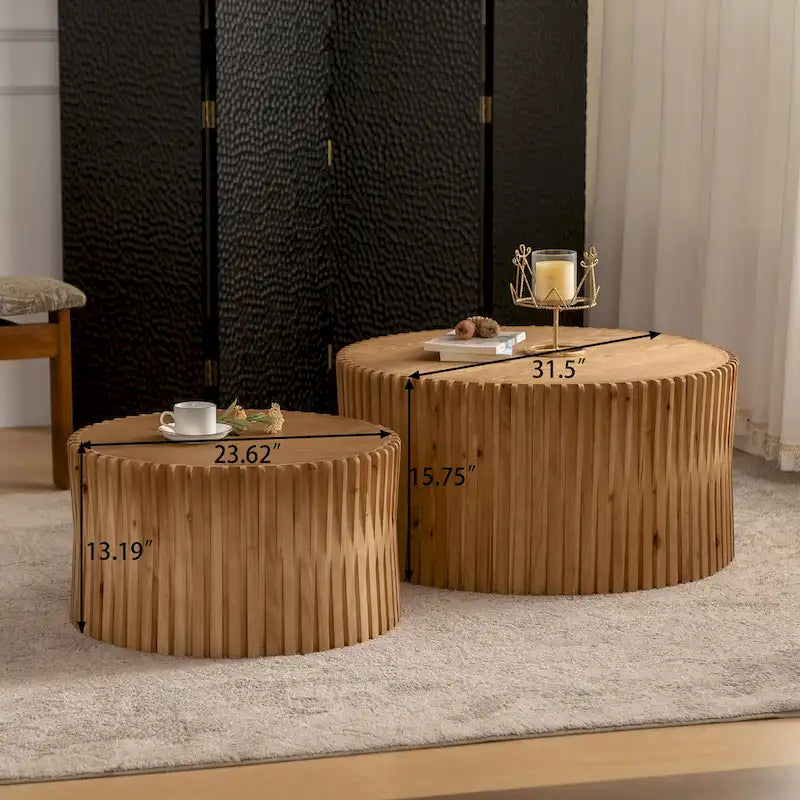 Coffee Table Set with Vertical Textured Embossed Design for Living Room (Set of 2)