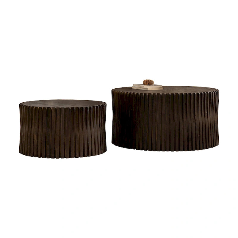 Coffee Table Set with Vertical Textured Embossed Design for Living Room (Set of 2)