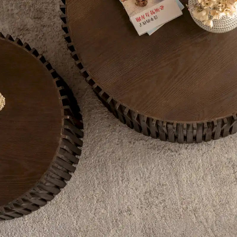 Coffee Table Set with Vertical Textured Embossed Design for Living Room (Set of 2)