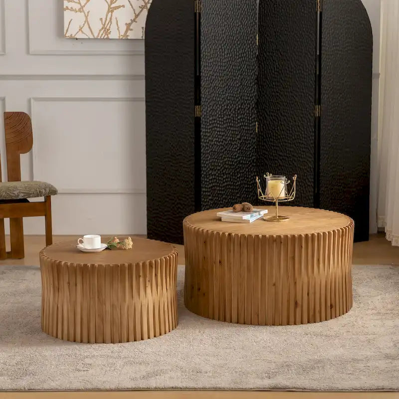 Coffee Table Set with Vertical Textured Embossed Design for Living Room (Set of 2)