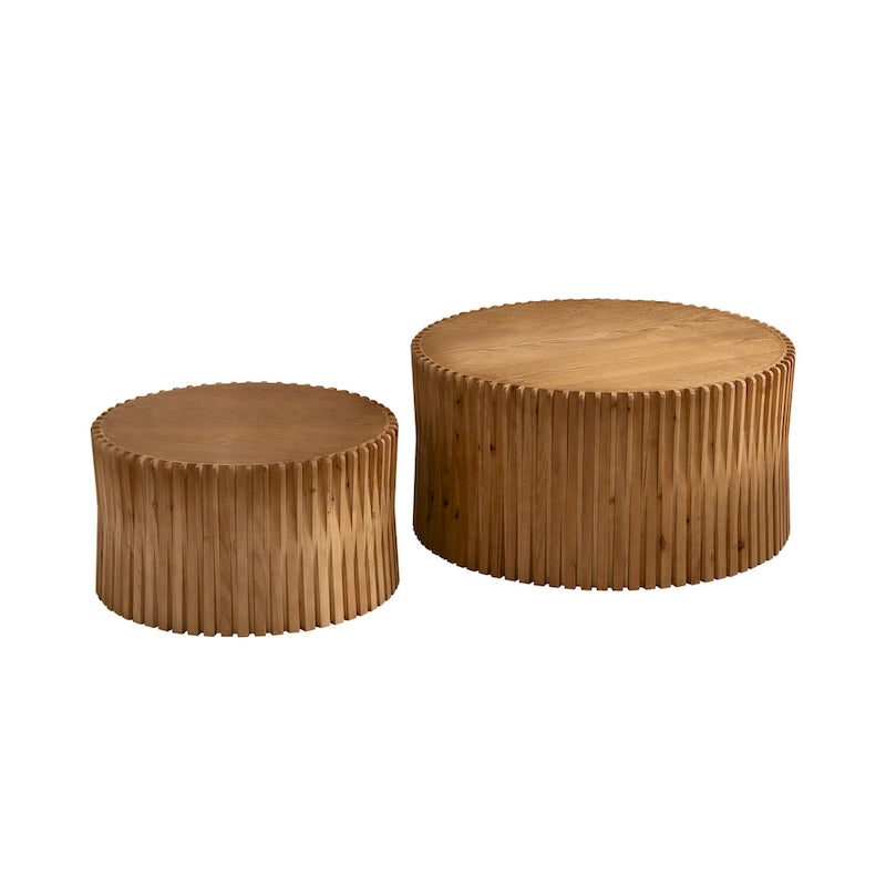 Coffee Table Set with Vertical Textured Embossed Design for Living Room (Set of 2)