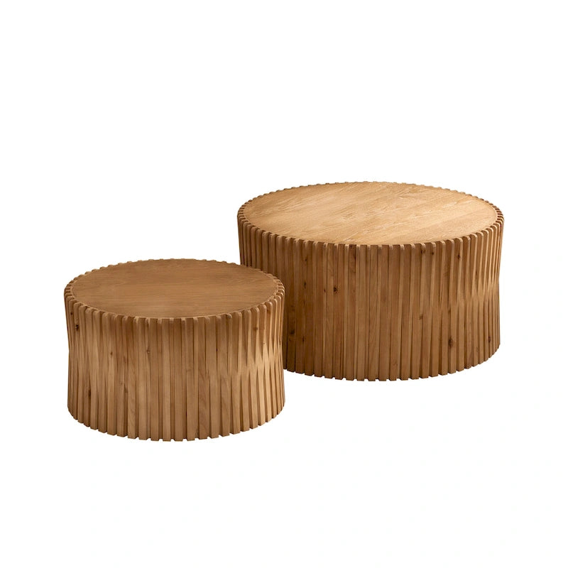 Coffee Table Set with Vertical Textured Embossed Design for Living Room (Set of 2)