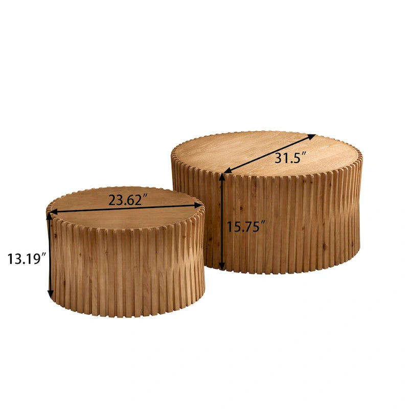Coffee Table Set with Vertical Textured Embossed Design for Living Room (Set of 2)