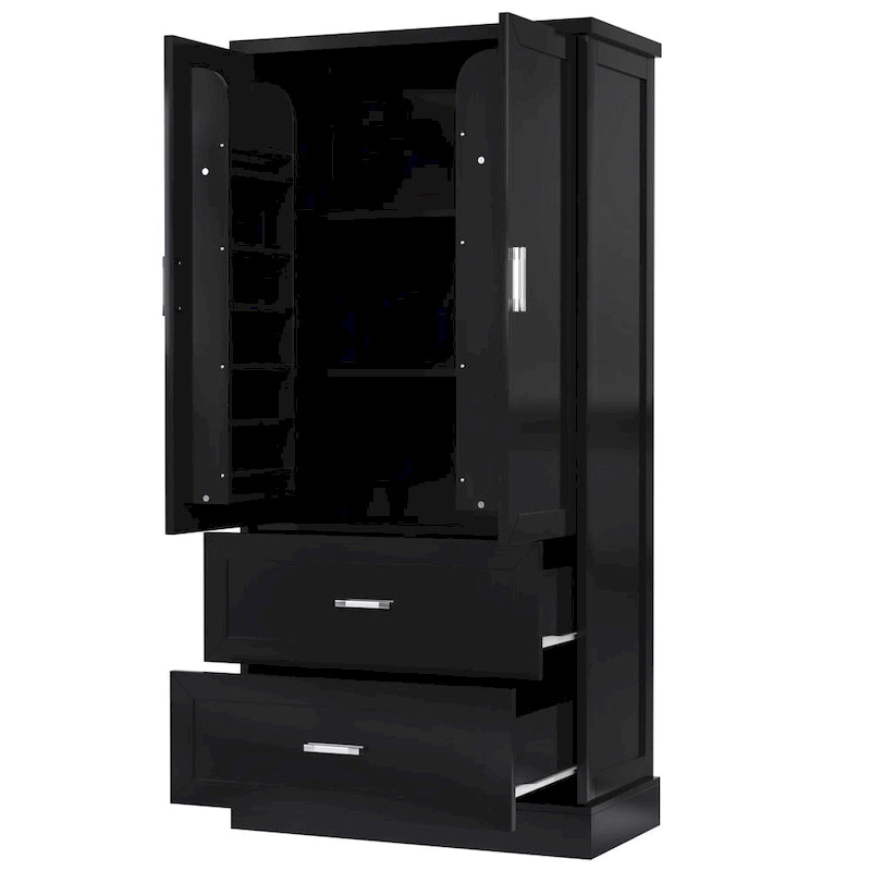 Tall Bathroom Storage Cabinet, Cabinet with Two Doors and Drawers, Adjustable Shelf, MDF Board