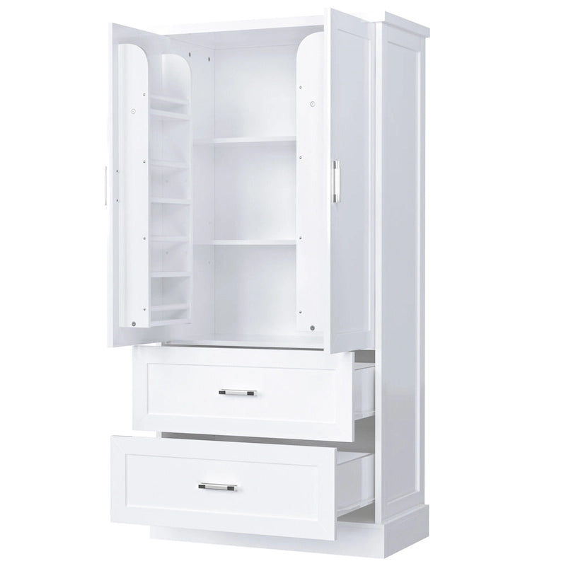 Tall Bathroom Storage Cabinet, Cabinet with Two Doors and Drawers, Adjustable Shelf, MDF Board