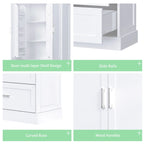 Tall Bathroom Storage Cabinet, Cabinet with Two Doors and Drawers, Adjustable Shelf, MDF Board