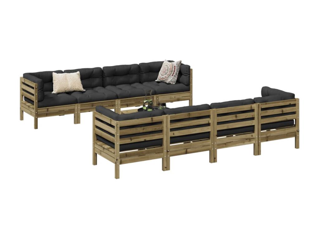 9-piece garden furniture set with cushions, impregnated pine wood MTDD92125