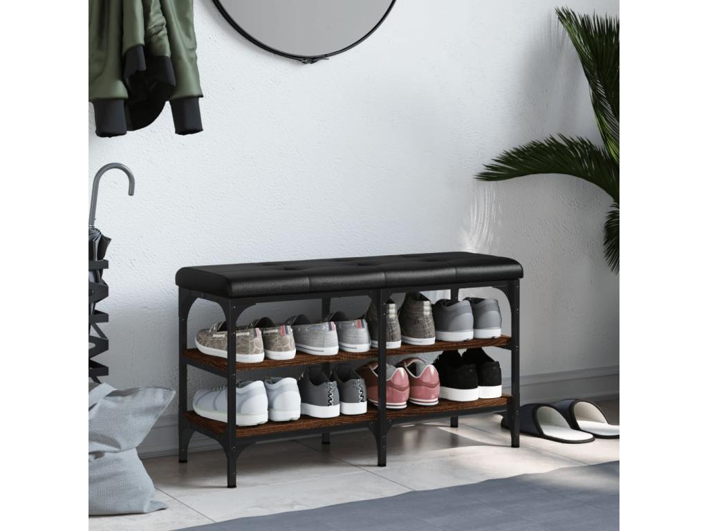 Brown oak shoe bench 82x32x47 Engineered wood