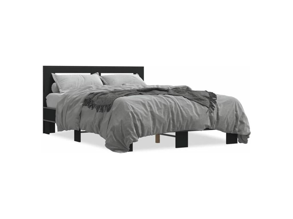 Black bed frame 120x200 engineered wood and metal