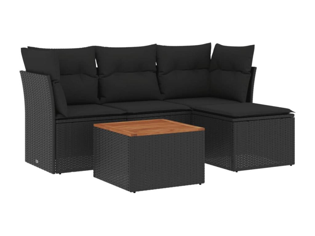 5-piece garden furniture set with cushions, black woven resin, IDTN28882