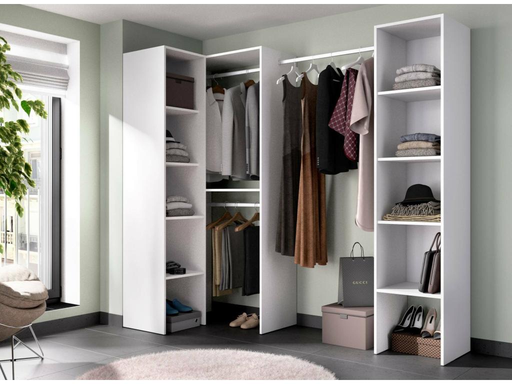 Meublori Corner Wardrobe Structure, Open Corner Hanger, 226x79x186 cm, White