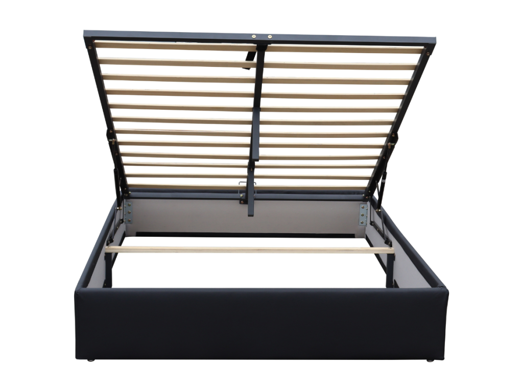 Black storage bed 100x200 cm with 12 Meublori - Quick assembly and easy-care fabric