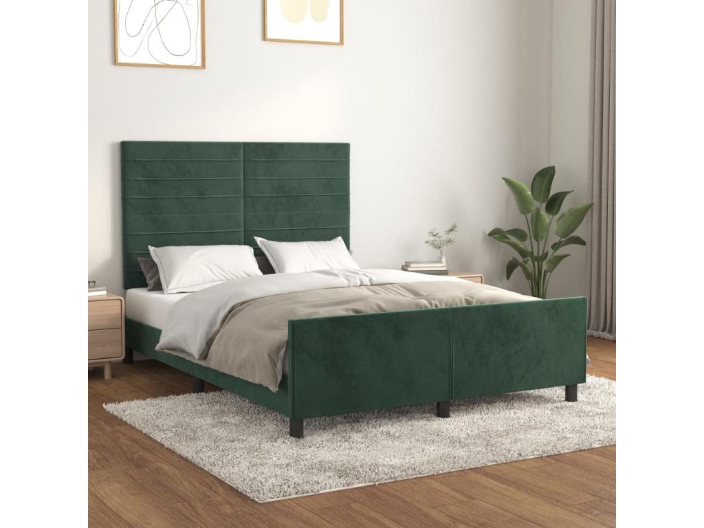 Bed frame with headboard, dark green, 140x190 cm, velvet, GBAL37377
