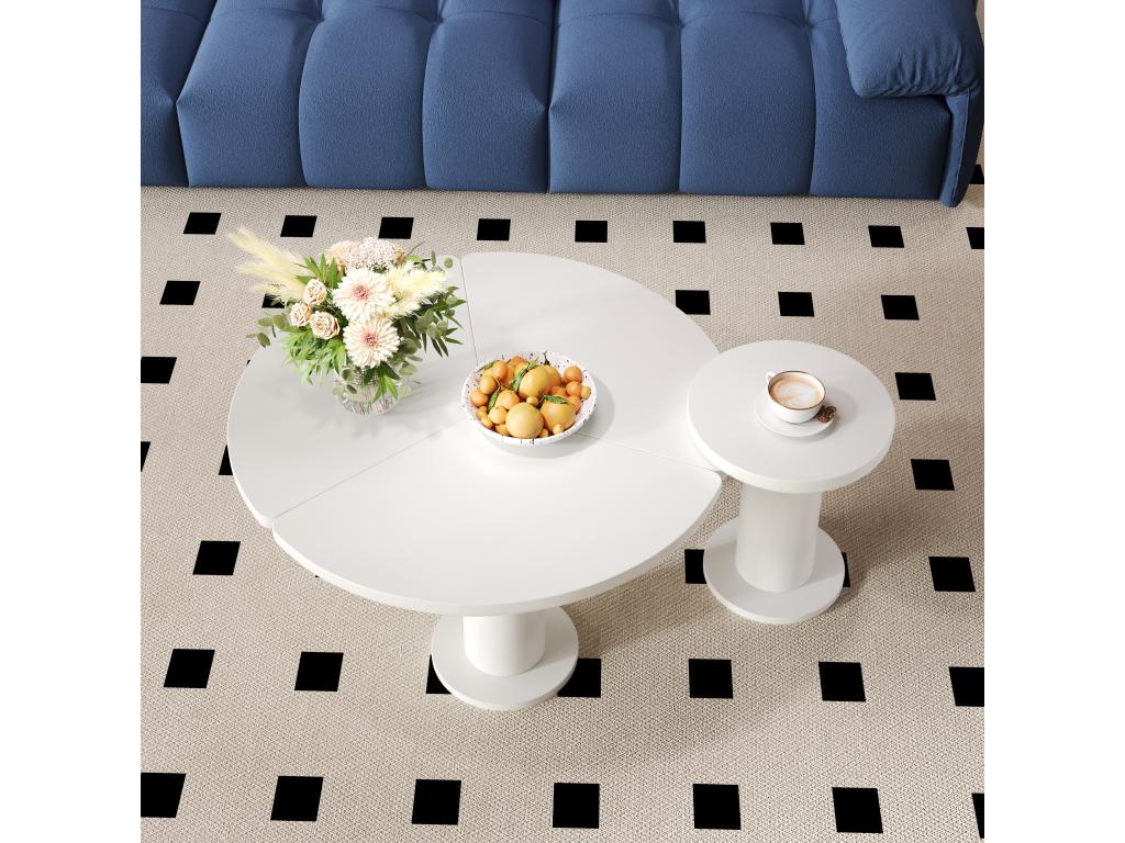 Set of 2 round coffee tables - D 100 x H 40 cm and D 39.8 x H 42.2 cm - MDF wood - White