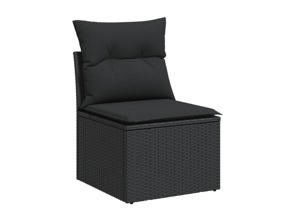 11-piece garden furniture set with cushions, black woven resin