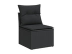 11-piece garden furniture set with cushions, black woven resin