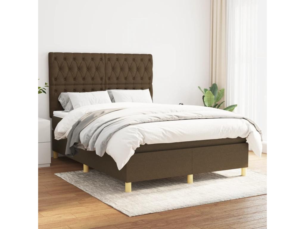 Upholstered bed base with mattress, dark brown, 140x200 cm