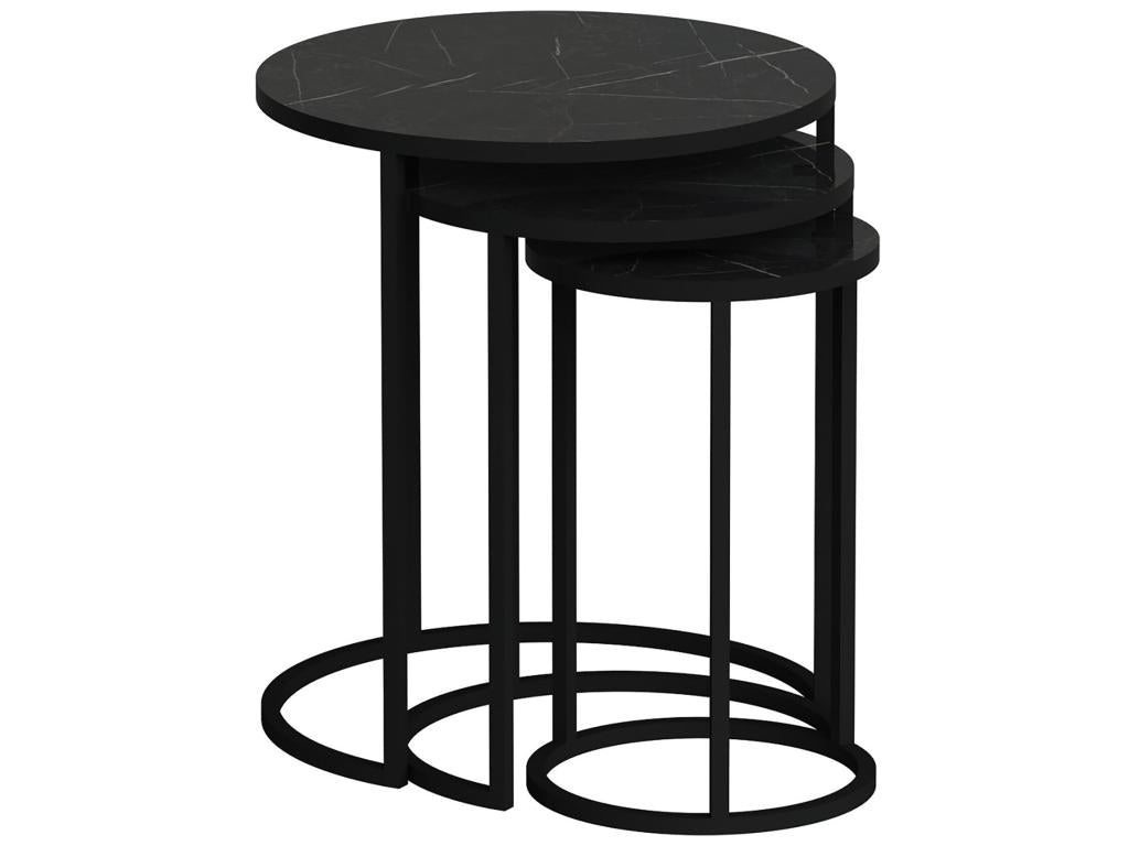 Set of 3 Frederiksværk nesting round side tables in black marble, Meublori