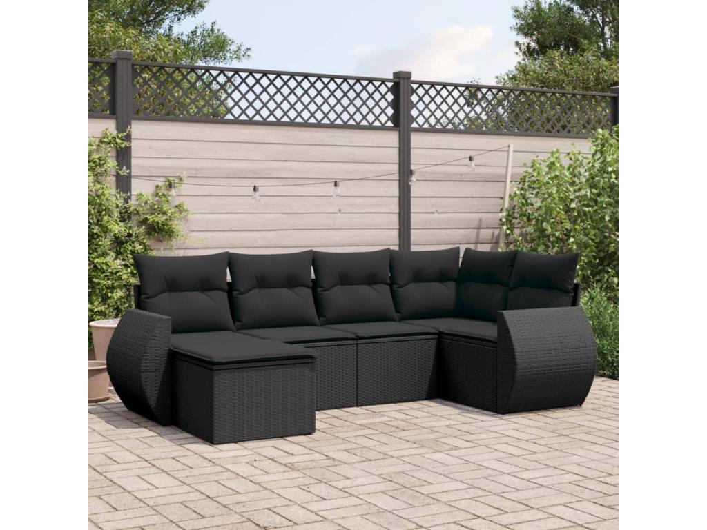 6-piece garden furniture set with cushions, black woven resin WHBI65061