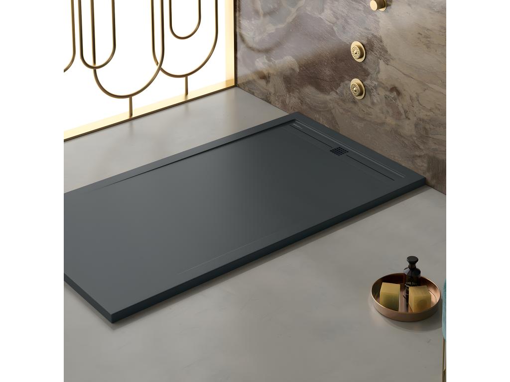Black shower tray with smooth finish, Meublori CACH colored grate - 70x70 cm