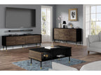 Meublori 4D 180cm TV stand with milled edges on matte black/oak legs