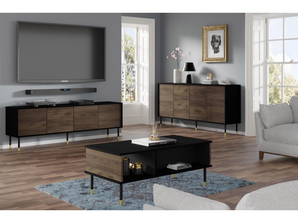Meublori 4D 180cm TV stand with milled edges on matte black/oak legs