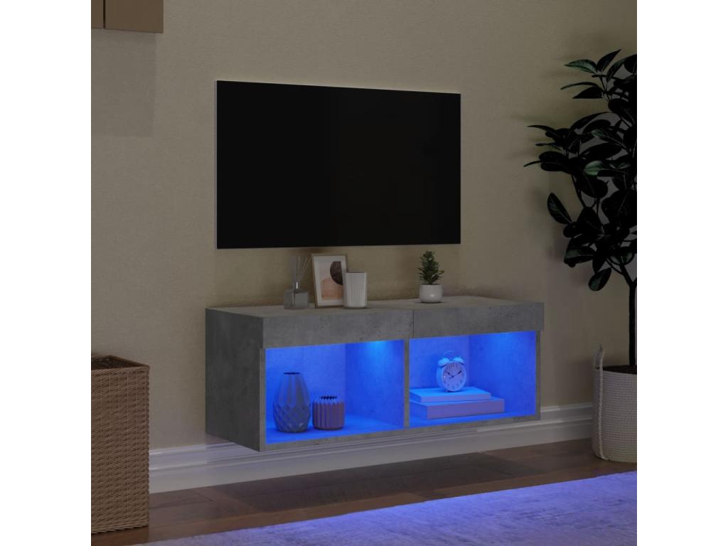 TV stand with LED lighting, concrete grey, 80x30x30 cm