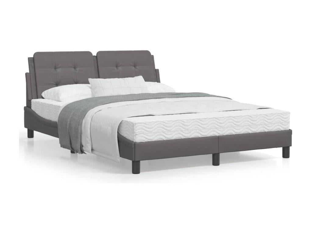 Bed frame with headboard, grey, 140x200 cm, faux leather