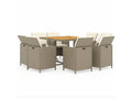 9-piece garden dining set and cushions, poly rattan, beige