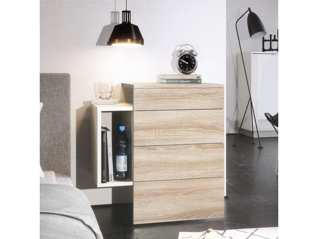 White and Oak Bedside Table (WxHxD) 60x63x36