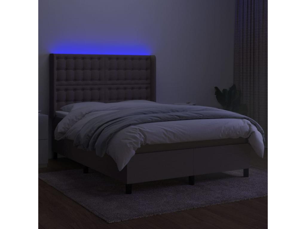 Upholstered bed base with mattress and LED lighting, Meublori 140x190 cm, Fabric