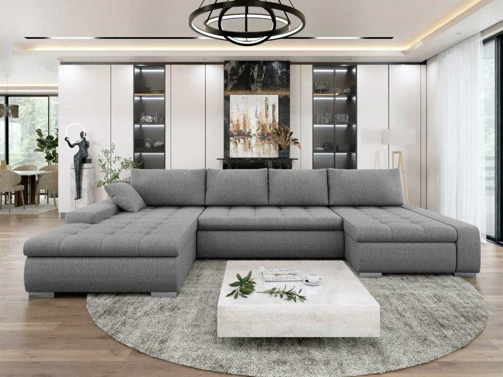 Laviecasa 106 Grey Corner Sofa with Sleeping Function and Bed Box, 394x213x80cm QAND91156
