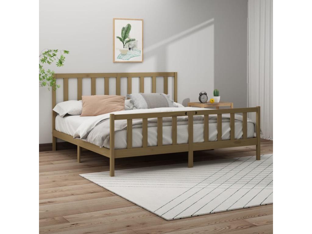 Bed frame without mattress, honey brown, 200x200cm, solid pine wood