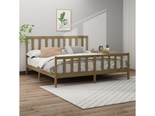Bed frame without mattress, honey brown, 200x200cm, solid pine wood