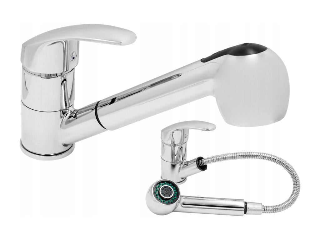 CHROME-PLATED MANUAL KITCHEN MIXER WITH PULL-OUT SPRAY HEAD