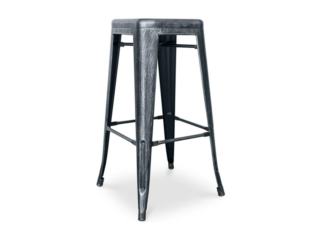 Meublori 76cm Reinforced Vintage Steel High Stool -- Silver Steel Color