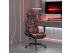 Massage gaming chair with footrest, black/red faux leather