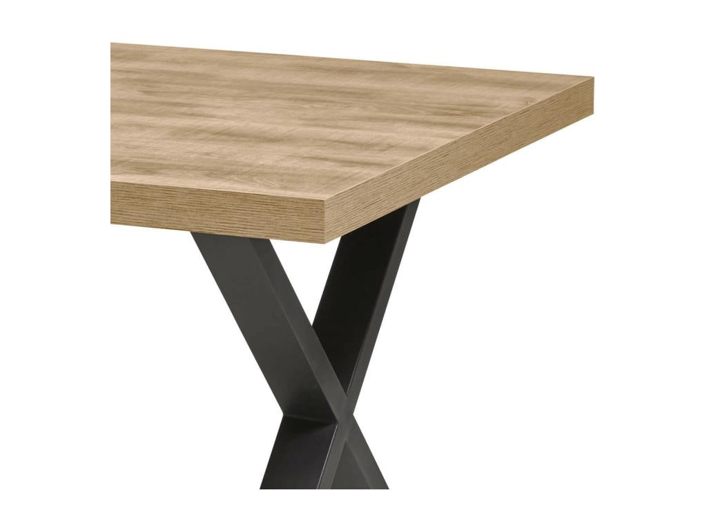 Meublori - 170cm Table, Wood Look, Black Powder-Coated Metal X-Shaped Legs