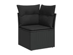 9-piece garden furniture set with cushions, black woven resin