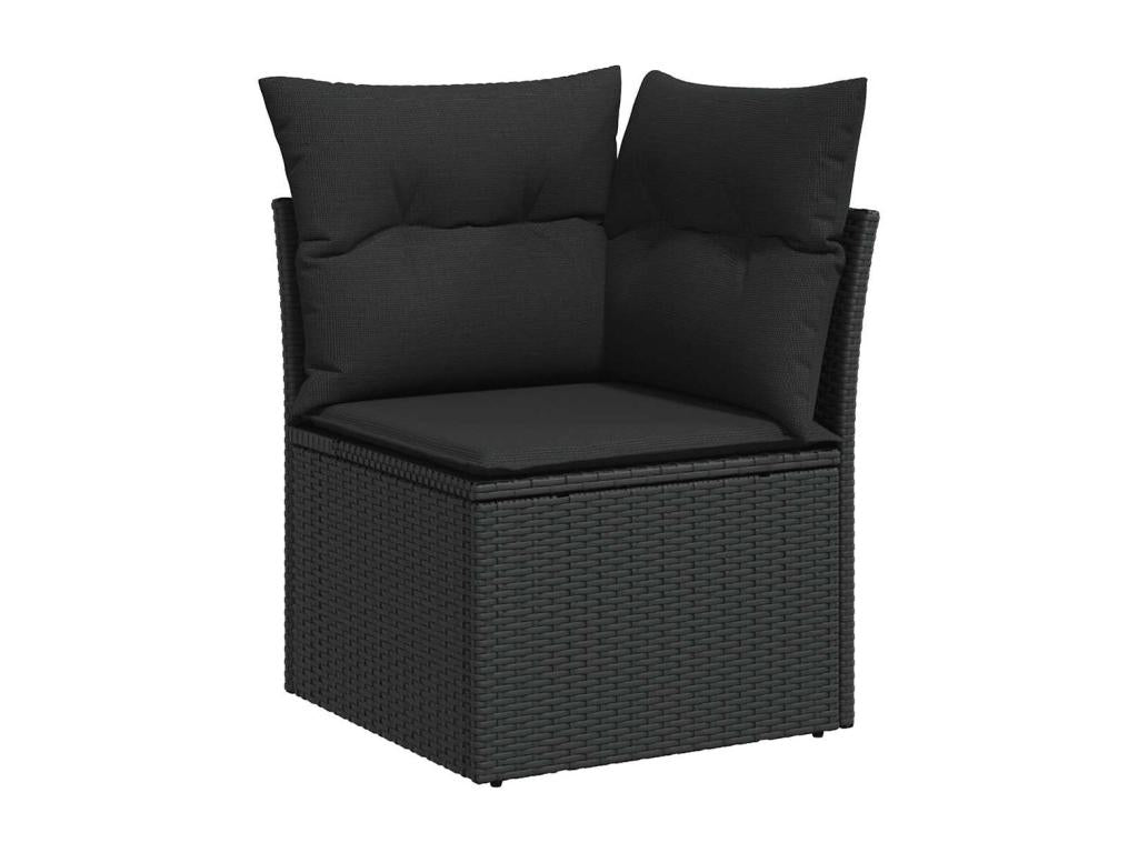 9-piece garden furniture set with cushions, black woven resin